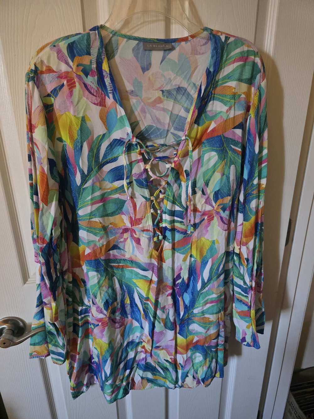 LA BLANCA Colorful Lace-Up V-Neck Swimsuit Coverup